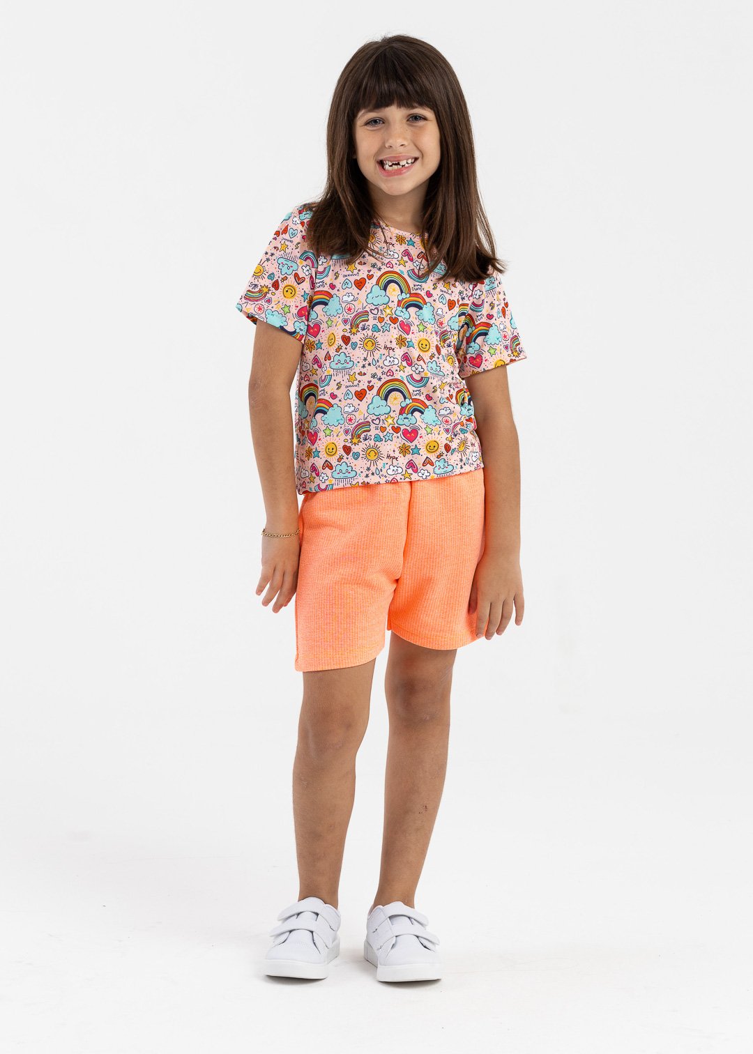 camiseta flex arco iris 2 bermuda laranja neon