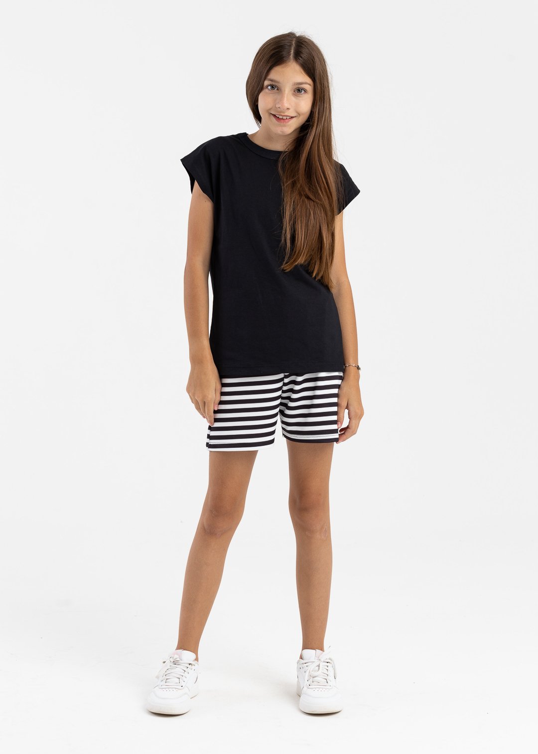 regata preta e bermuda molecotton listrado