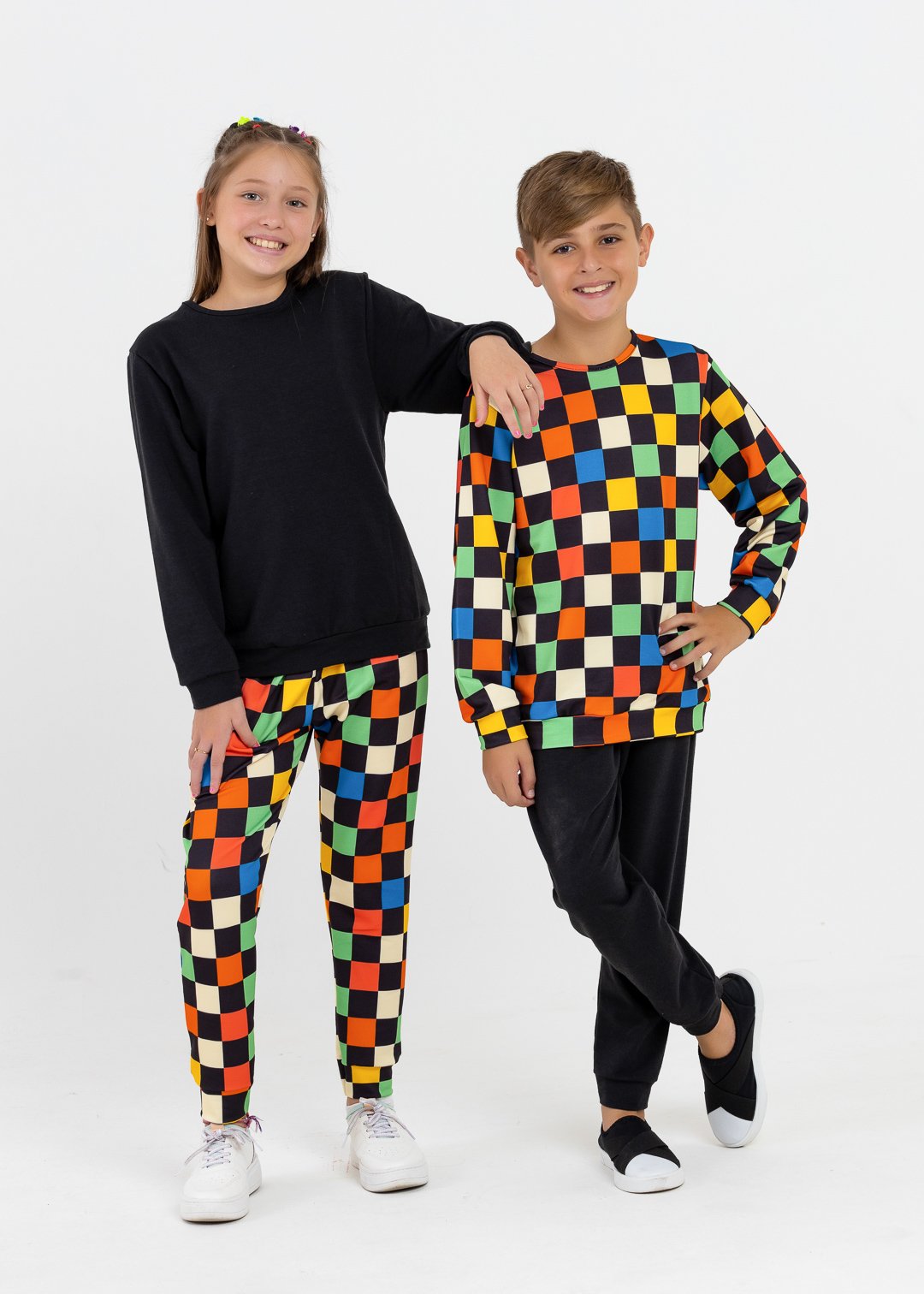 comprar moda infantil direto de fabrica online brilha kids conjunto xadrez com preto