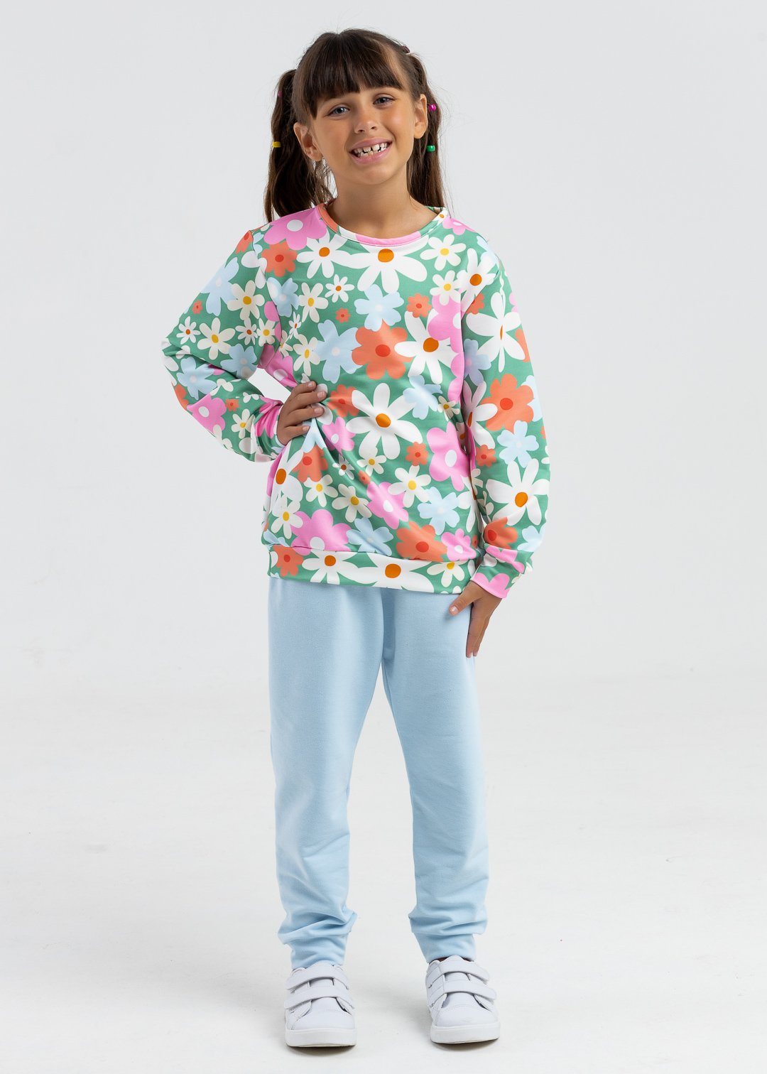 comprar moda infantil direto de fabrica online brilha kids casaco floral e calca azul bb 7