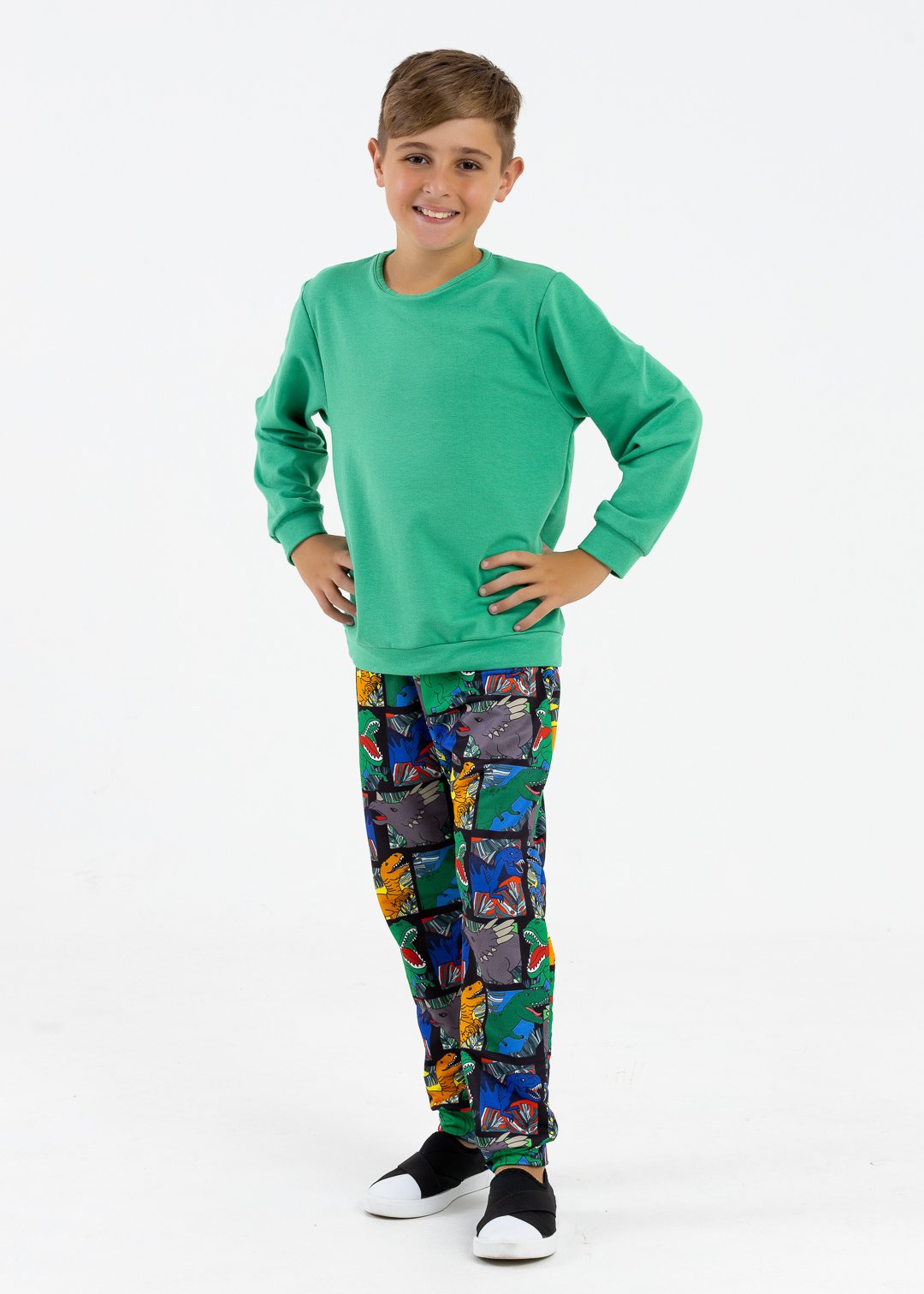 comprar moda infantil direto de fabrica online brilha kids dinossauro quadrinhos calca csaco verde