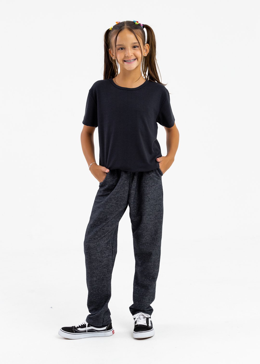 comprar moda infantil direto de fabrica online brilha kids camiseta canelada preto