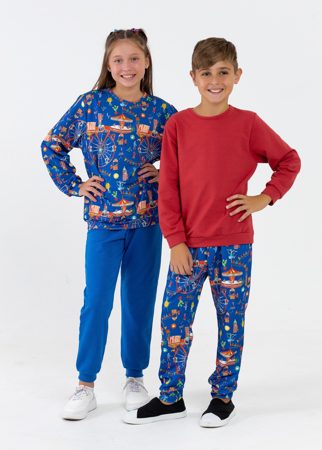 comprar moda infantil direto de fabrica online brilha kids molecotton circo conjunto casaco vermelho e calca azul roya