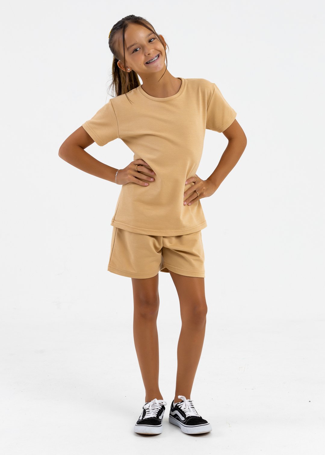 comprar moda infantil direto de fabrica online brilha kids molecotton bege camiseta e bermuda