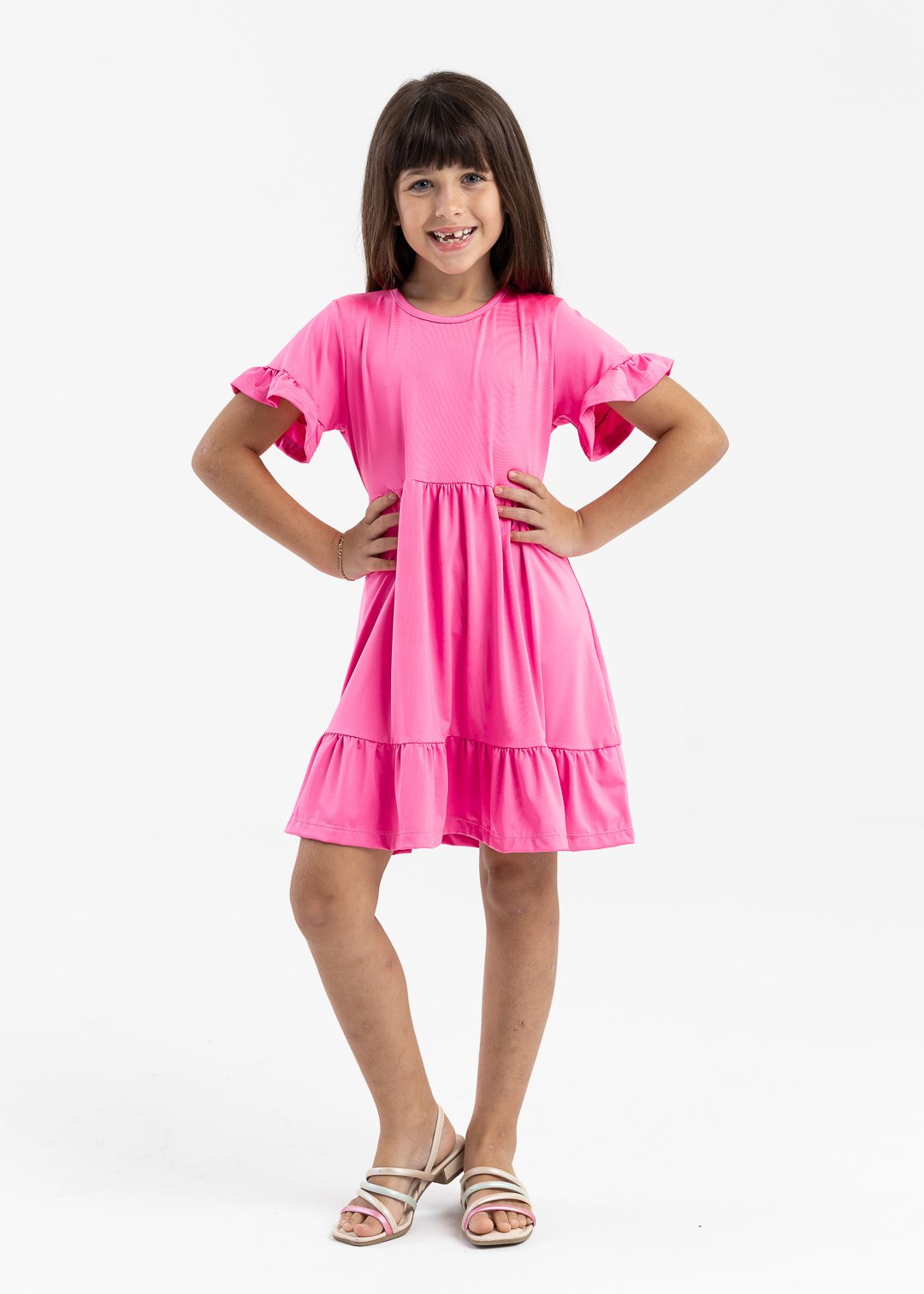 loja online brilha kids moda infantil vestido flex rosa